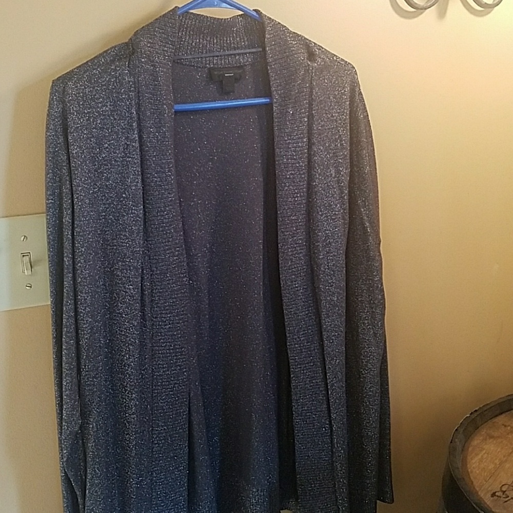 1X womens shimmer steel cardigan